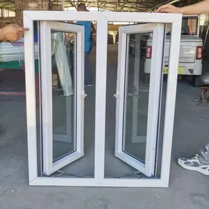 Jendela Prancis PVC panel ganda pembuka casement desain sederhana Modern dengan kaca tunggal