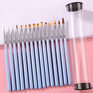 Ensemble de pinceaux à ongles à manche en bois bleu, incluant des pinceaux biseautés pour French, ombré, estompage, liner et pour gel acrylique 3D - Product Image 1