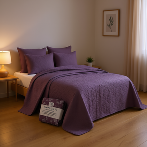 Juego de Edredón Reversible DB, Color Morado, Tamaño Queen, Algodón Impermeable, Diseño Geométrico Floral - Product Image 2