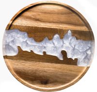 Plateau de service rond en bois d'acacia et résine blanche, 11,8 pouces, plat décoratif blanc nacré pour table basse, charcuterie, décoration intérieure