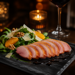 Poitrine <span class=keywords><strong>de</strong></span> <span class=keywords><strong>canard</strong></span> fumée premium Halal surgelée, fumée à froid au bois <span class=keywords><strong>de</strong></span> pomme, désossée, pré-tranchée, prête à servir, vente en gros, export - Product Image 2