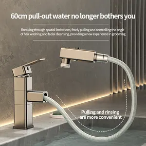 New Modern Brass Single Hole Hot and Cold Pull Swivel Basin Faucet Bathroom Kitchen Sink Faucet