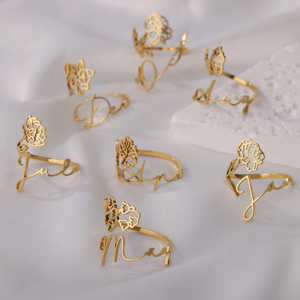 แหวนทอง18K ชื่อดอกไม้วันเกิดเดือนใหม่แหวนสแตนเลสเครื่องประดับคู่รักของขวัญวันหยุดขายส่งสำหรับแม่ - Product Image 1