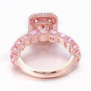 Anillos de Boda de Oro Rosa de 18k para Pareja, Diseño de 4 Puntas, Corte Baguette, Gema Rosa Cultivada en Laboratorio, Anillos Finos, Joyería de Regalo para Mujer - Product Image 2