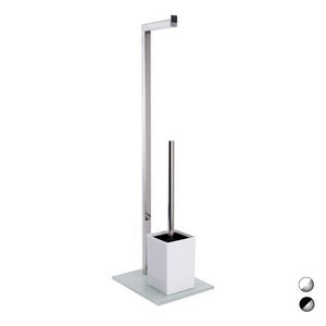 Soporte para escobilla de inodoro de acero inoxidable, base rectangular de vidrio, color blanco, 70 cm de longitud - Product Image 1