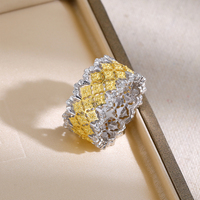 Bague en argent sterling 925 de luxe personnalisée, motif dentelle filigranée avec zircone cubique, plaqué or 18 carats, haut de gamme, vente en gros