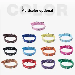 Großhandels preis Small MOQ Solid Color PU Leder material Verstellbares kleines Hunde halsband Katzen halsband mit Strass steinen - Product Image 2