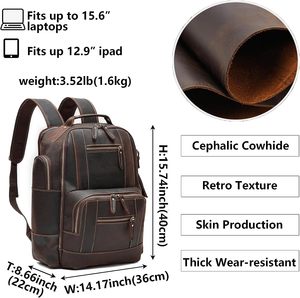 <b>Leather</b> <b>Backpack</b> <b>for</b> <b>Men</b> Rucksack 15.74\ - Product Image 1
