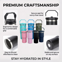 Gobelet isotherme personnalisé de 30 oz avec couvercle à paille rabattable et poignée, en acier inoxydable à double paroi, bouteille d'eau thermos