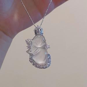 Collar con Colgante de Luna de Diamante y Planeta de Ensueño en Plata de Ley S925 con Cadena de Cierre de Piedra Lunar, Diseño de Nicho, Sensación de Alta Gama para Mujer - Product Image 1