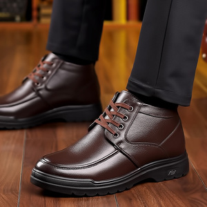 Bottes d'hiver pour hommes en cuir véritable doublées de fourrure, semelle en caoutchouc, bout rond, bottes chaudes pour la neige - Product Image 2