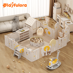 <span class=keywords><strong>Parc</strong></span> de jeu modulaire pour bébé avec maisonnette et balançoire - Aire de jeux multifonctionnelle pour enfants, montage facile - Product Image 1