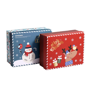 <b>Christmas</b> Gift <b>Boxes</b> Set Red Blue Rigid Paperboard With Snowman Reindeer Gold Foil Design Recyclable For Holiday Gifting - Product Image 6
