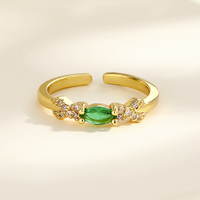 Bague réglable en laiton plaqué or rose pour femme, design géométrique minimaliste élégant avec zircon vert taillé