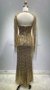 Novance Product 2022 Shiny Golden strass frange High <span class=keywords><strong>Fashion</strong></span> <span class=keywords><strong>Luxury</strong></span> Dress <span class=keywords><strong>abiti</strong></span> da Cocktail <span class=keywords><strong>abiti</strong></span> da sera Sexy con spacco - Product Image 5