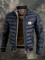 Veste d'extérieur rétro matelassée en cuir pour homme 2026 avec fermeture éclair et coutures chaudes