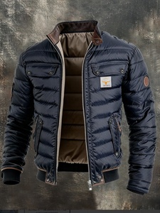 Veste matelassée en nylon pour homme, col montant, fermeture éclair, chaude, style bomber, vêtement d'extérieur hiver, tailles S-5XL - Product Image 4