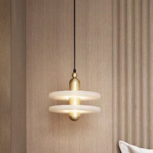 Lampe suspendue en marbre minimaliste nordique, 18cm, ronde, LED, à tête unique, pour salle à manger, chambre à coucher, hôtel, luminaire - Product Image 1
