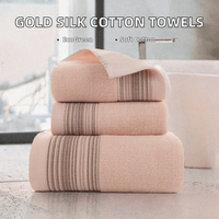 Ensemble de serviettes de bain en coton polyester rose pêche de luxe, 3 pièces, bordure rayée Dobby, très absorbant, séchage rapide, pour hôtel, spa, maison