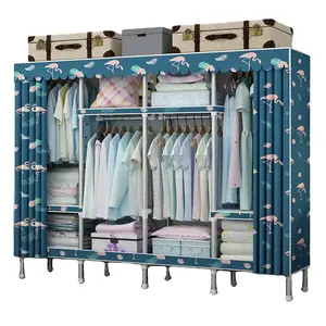 Simple household bedroom cloth cabinet all steel frame thickened reinforced storage hanging wardrobe strong and durable