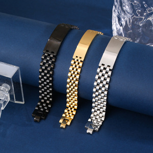 <span class=keywords><strong>Bracelet</strong></span> de montre incurvé de 15 mm de large pour hommes, en acier inoxydable, réglable, en titane, bijoux de mode coréenne, vente en gros - Product Image 1