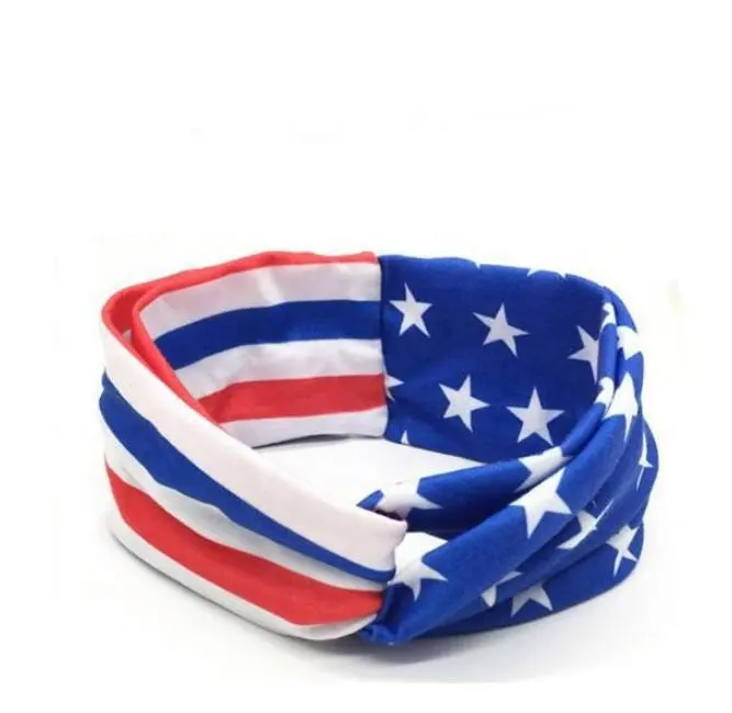 Bando bendera Amerika penjualan laris ikat kepala olahraga ikat kepala panjang elastis uniseks Fashion ikat kepala lebar silang