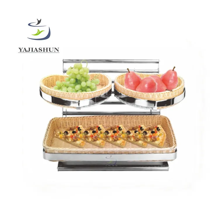 Commercio all'ingrosso in acciaio inox alimentare display del basamento durevole pieghevole 2 tiers buffet display pane del basamento della mensola con cesti