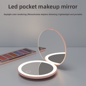 กระจกแต่งหน้า LED แบบพกพา ไฟด้านเดียว ไฟสามสี พับได้ ชาร์จ USB วัสดุ ABS อะลูมิเนียม กระจกขนาดเล็ก - Product Image 3