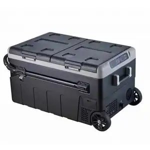 Kulkas Mini mobil portabel 75L 12V, kotak pendingin es luar ruangan dan rumah dengan adaptor AC