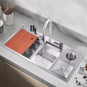 Évier <span class=keywords><strong>de</strong></span> <span class=keywords><strong>cuisine</strong></span> <span class=keywords><strong>noir</strong></span> à cuve unique <span class=keywords><strong>de</strong></span> luxe Cascade Smart Nano avec couvercle <span class=keywords><strong>de</strong></span> poubelle <span class=keywords><strong>2</strong></span> trous sans robinet - Product Image 4