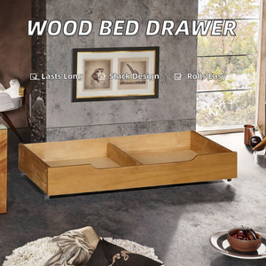 Cassetto portaoggetti in legno massello con 4 ruote per sottoletto, organizer per camera da letto con maniglia, contenitore portaoggetti per vestiti - Product Image 1