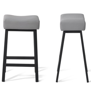 Juego de Taburetes Altos sin Respaldo con Asiento Tapizado Gris y Estructura de Metal Negro para Barra de Bar - Product Image 1