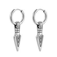 Nouvel Arrivage Boucles d'oreilles clous pendentif flèche, style neutre et tendance, en acier inoxydable, bijoux de mode unisexe, vente en gros usine