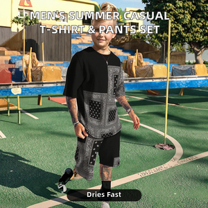 Short Sleeved Print <b>Knitted</b> Polyester T-shirt Men's Casual Sports Suit 2025 New Summer Trendy Brand Quick Dry Pants <b>Set</b> - Product Image 2