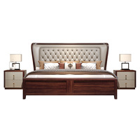 Lit minimaliste moderne en bois massif de style chinois avec tête de lit souple 1.8m double taille placage ébène et espace de rangement rembourré