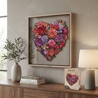 Cœur floral en bois, puzzle en forme de cœur, art botanique gravé CNC, impression sur surface satinée, coffret cadeau en bois massif, vente en gros OEM