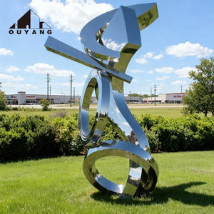 Sculpture abstraite torsadée en acier inoxydable poli miroir, grande taille, pour extérieur, avec ornements <span class=keywords><strong>d</strong></span>'oiseaux en vol - Product Image 5