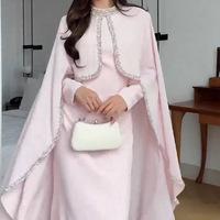 Robe Abaya Maxi Deux Pièces Rose Ornée de Diamants, Style Cape, pour Femmes Musulmanes, Coupe Ample et Modeste, Robe de Soirée Fluide de Luxe, Vente en Gros