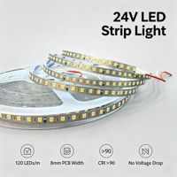 Bande LED SMD 2835 24V 8MM 120 LED/M 20M de long, sans chute de tension, 90CRI, sans scintillement, coupable toutes les 1 LED