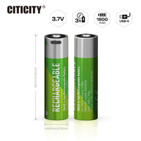 CITICITY C18650 Baterai LiNiMnCoO2 18650 Isi Ulang USB (2-Pak) 7400mWh 3.7V 1200+ Siklus Pengisian Daya 0-40 untuk Mainan