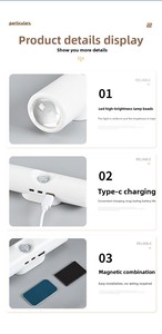Lampada da <span class=keywords><strong>Parete</strong></span> LED Intelligente <span class=keywords><strong>a</strong></span> Doppia Testa Ricaricabile <span class=keywords><strong>per</strong></span> Camera da Letto, <span class=keywords><strong>Soggiorno</strong></span>, Armadio, Cantina Vini con Sensore di Movimento - Product Image 2