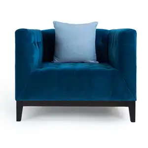热卖高品质现代客厅沙发套装 \ 蓝色天鹅绒沙发面料优雅沙发套扶手椅木质基地