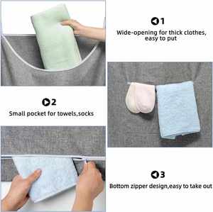 Sac à linge suspendu personnalisable en polyester 600D, grand format, durable, avec poche avant zippée, solution de rangement de vêtements peu encombrante, Homey - Product Image 4