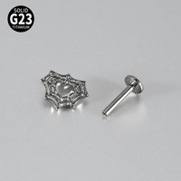 Piercing de Moda F136 G23 de Titanio Estilo Punk con Corazón y Telaraña, Barra Plana con Rosca Interna para Oreja y Labio