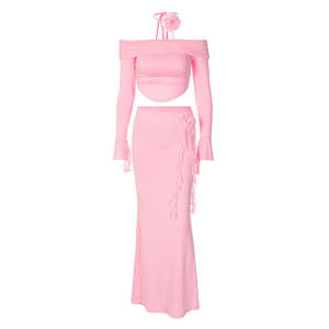 एन्यामी बुटीक नई आगमन सेक्सी महिला रोज़ डिज़ाइन स्ट्रैपलेस टॉप महिला बॉडीकॉन स्कर्ट शीयर लेडीज़ कॉर्ड्स 2 पीसी सेट - Product Image 4