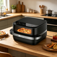 Freidora de Aire Digital Anbolife de 4L (10 pulgadas) para Pizza con Ventana de Visualización, Control Térmico NTC con Alarma y Trazabilidad de Materiales OEM