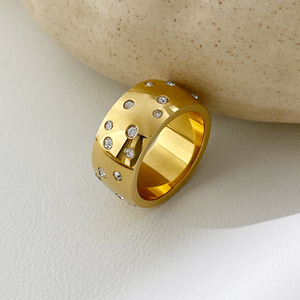 Anillo Ancho YF2826 con Circonitas Cúbicas y Gypsophila, Chapado en Oro de 18k, Acero Inoxidable, con Estrella de Circonita, para <span class=keywords><strong>Mujer</strong></span>, Regalo - Product Image 1