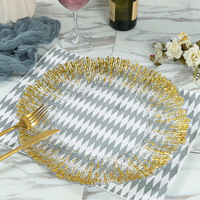 Assiettes de présentation transparentes de 13 pouces avec bord doré, jetables, en plastique, pour dîner, mariage, Noël, décoration de table