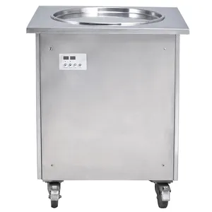 Máquina De Sorvete De Congelamento De Placa Fria Única Pan Redonda Tailândia Rolo De Fritar Máquina De Rolo De Sorvete De Iogurte Frito