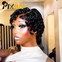 Perruque Courte Bouclée Pixie en Cheveux Humains Naturels, Pré-Pluckée, Sans Colle, pour Femmes - Vente en Gros